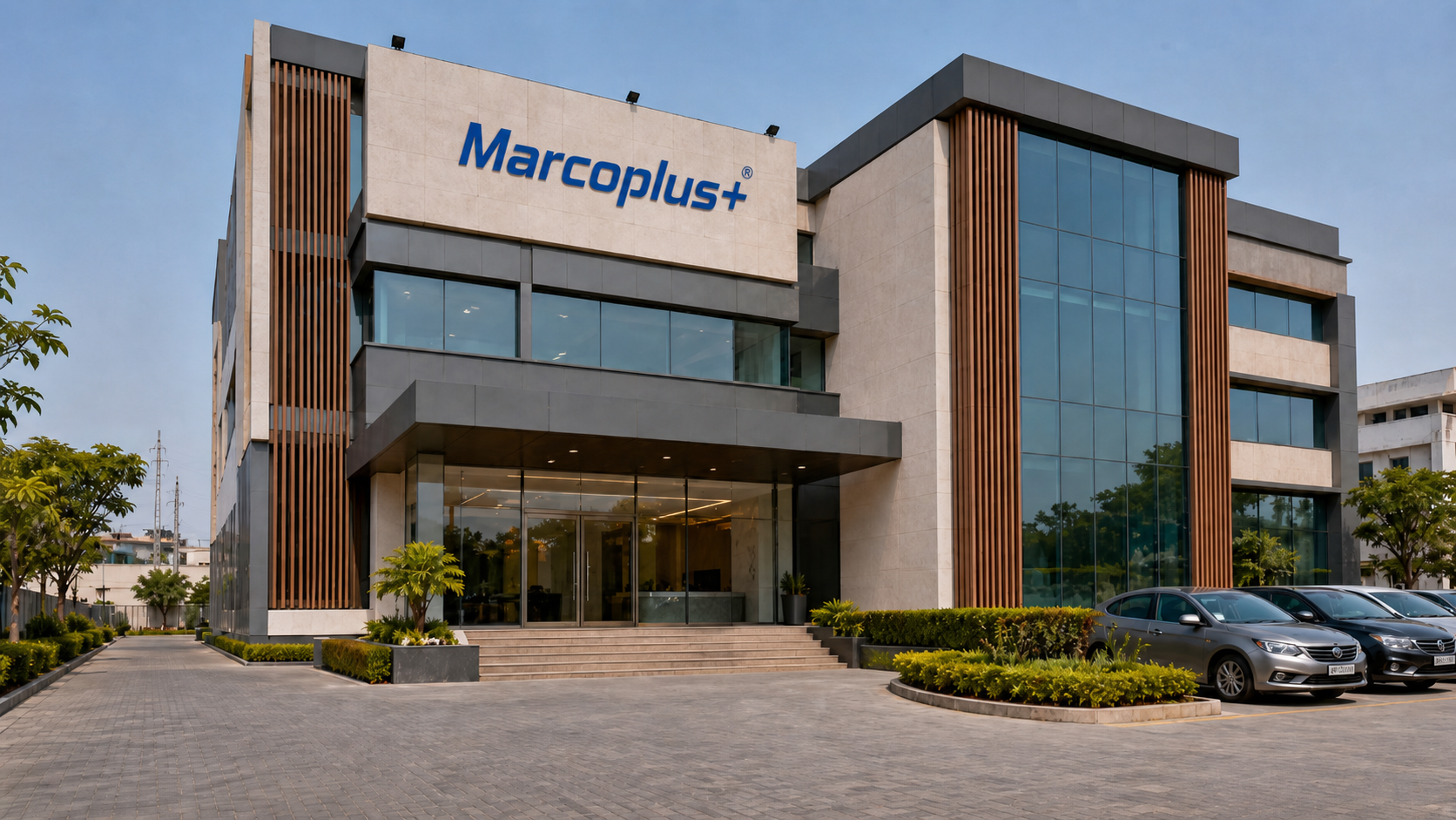 Marcoplus+ corporate headquarters and electronic products placeholder